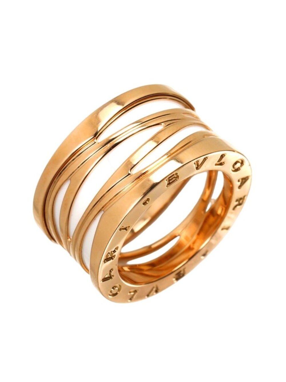Bvlgari B Legend 53 Ring 18k Pink Gold White Ceramic 750